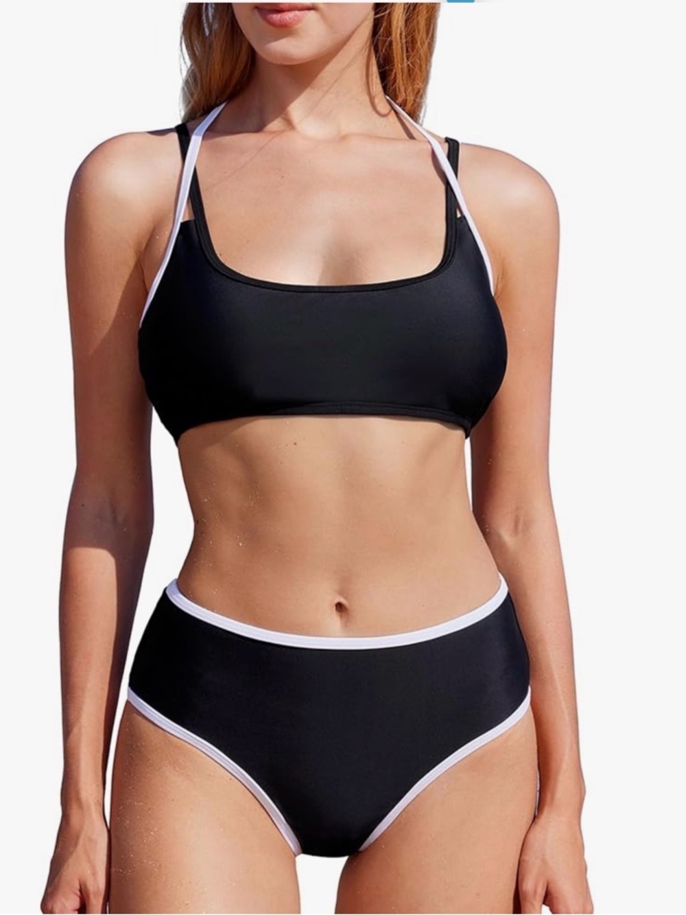 MOOSLOVER NWT Sporty High-Waisted Bikini Set – Black & White Color Block –Size L